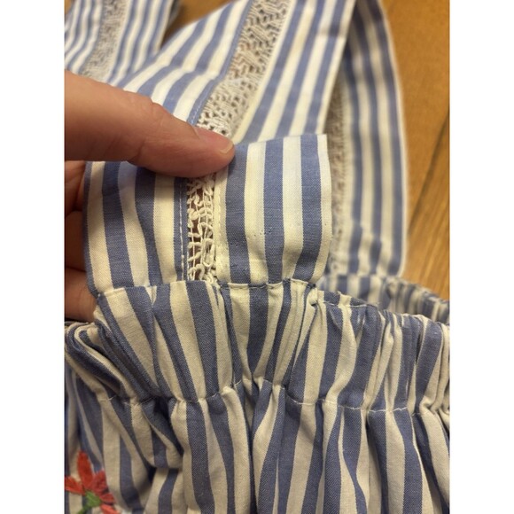 Mi Golondrina Mia Striped Tank Top Blouse Tiered Ruffle Embroidered Floral S - Picture 2 of 9